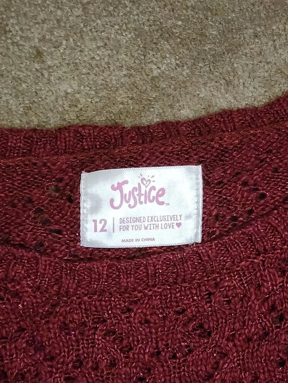 Justice Kids Marron Knitted Long Sleeve Shirt Sz 7/12